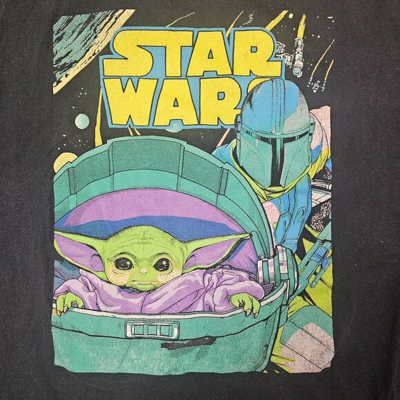 Star Wars Tshirt Large Mandalorian Baby Yoda Boba Fett Grogu Jedi - Picture 2 of 8